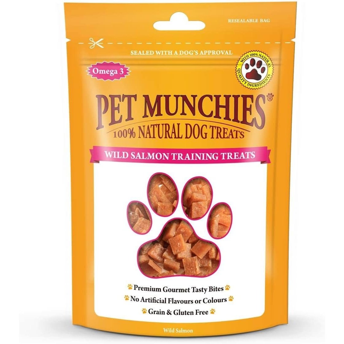 Pet Munchies Wild Salmon Dog Training Treats, Grain Free Tasty Bites with Natural Real Meat 50g (Pack of 8)