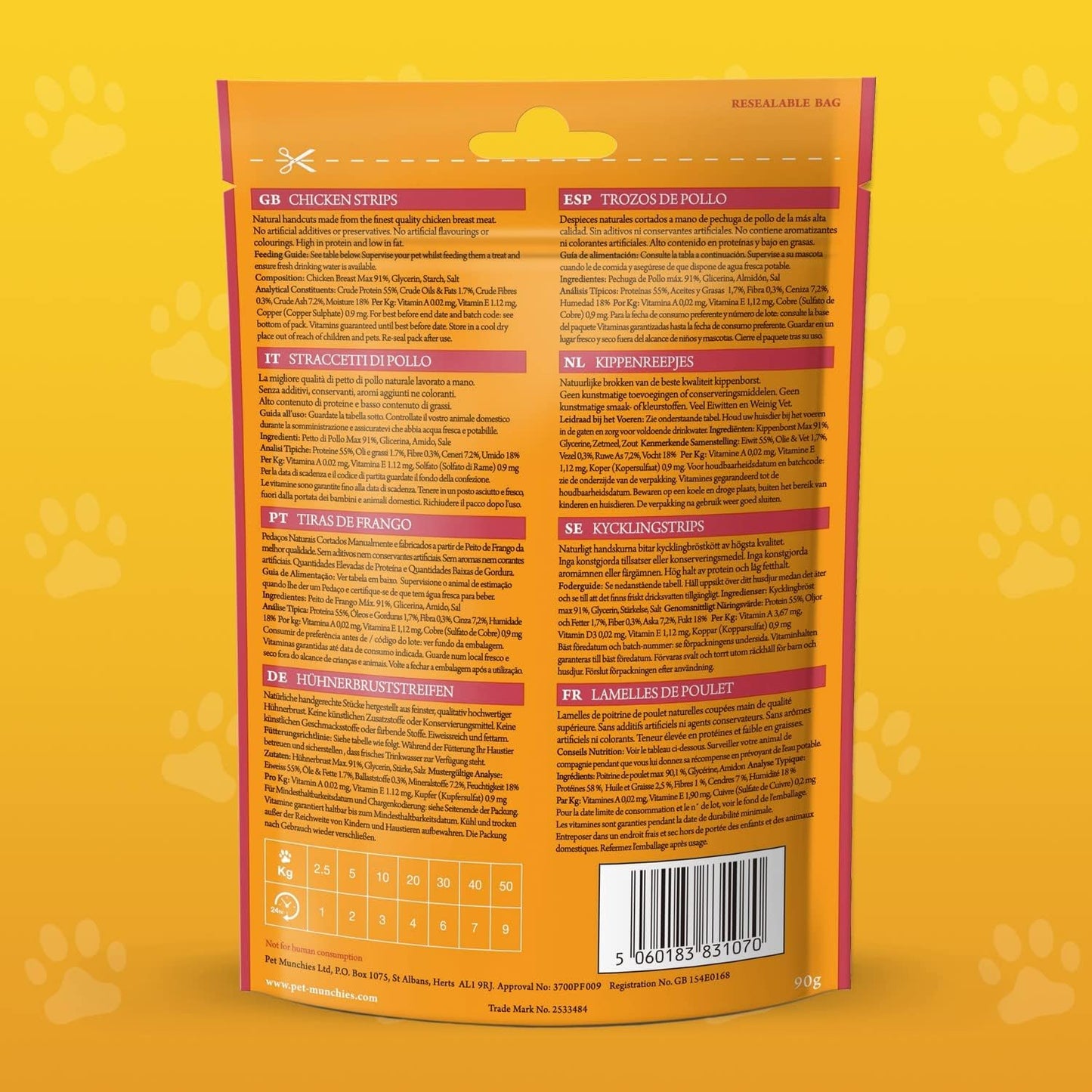 Pet Munchies Chicken Strips Dog Treats, Premium Dog Chews with Natural Real Meat, Low in Fat and High in Protein 90g (Pack of 8)