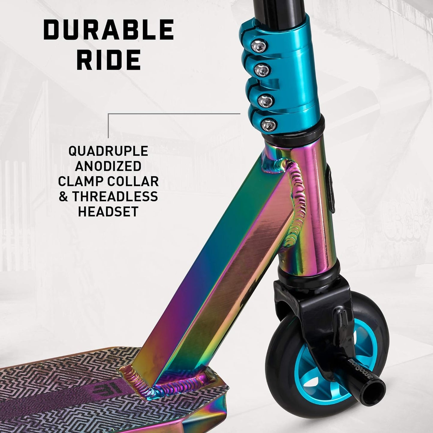 Mongoose Rise Youth and Adult Freestyle Stunt Scooter, High Impact Wheels, Bike-Style Grips, Lightweight Alloy Deck, Multiple Colors