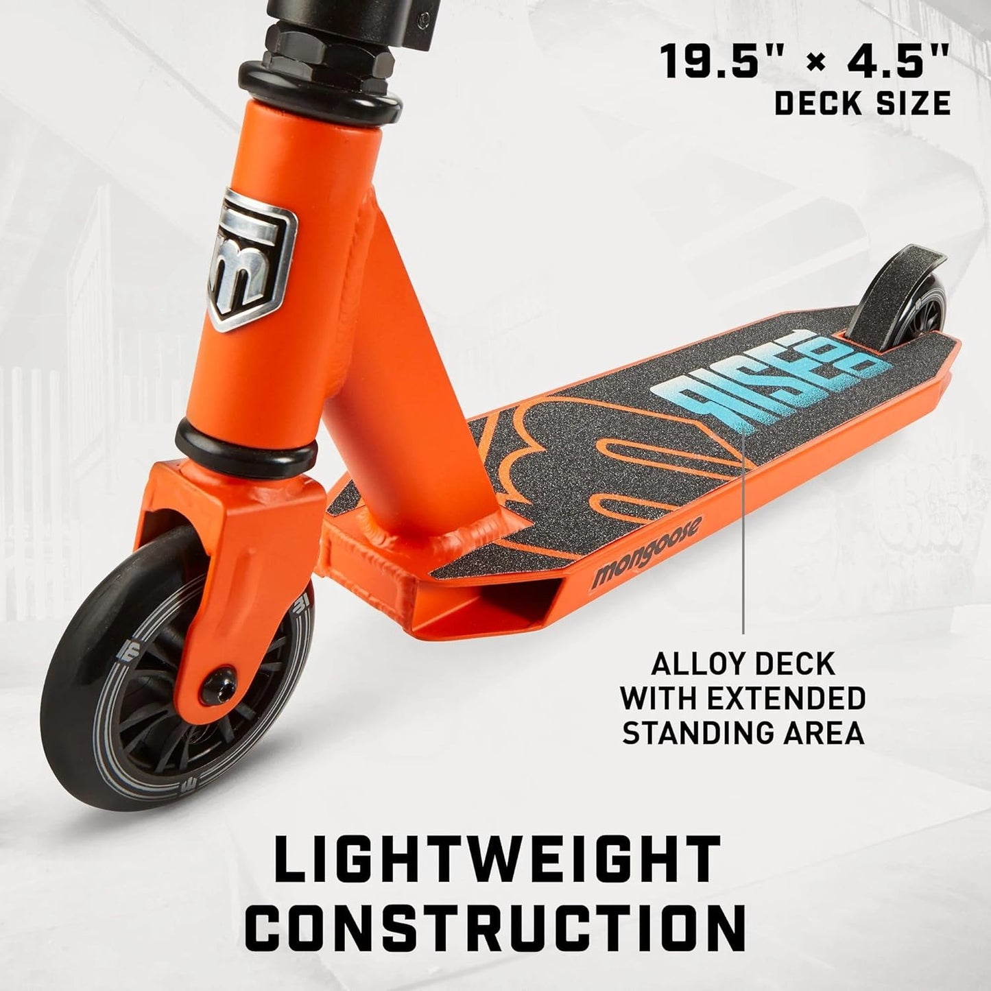 Mongoose Rise Youth and Adult Freestyle Stunt Scooter, High Impact Wheels, Bike-Style Grips, Lightweight Alloy Deck, Multiple Colors
