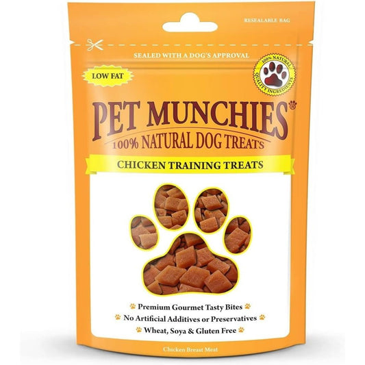 Pet Munchies Chicken Dog Training Treats, Natural Grain Free Tasty Bites Made With Real Meat, Low in Fat 50g (Pack of 8)