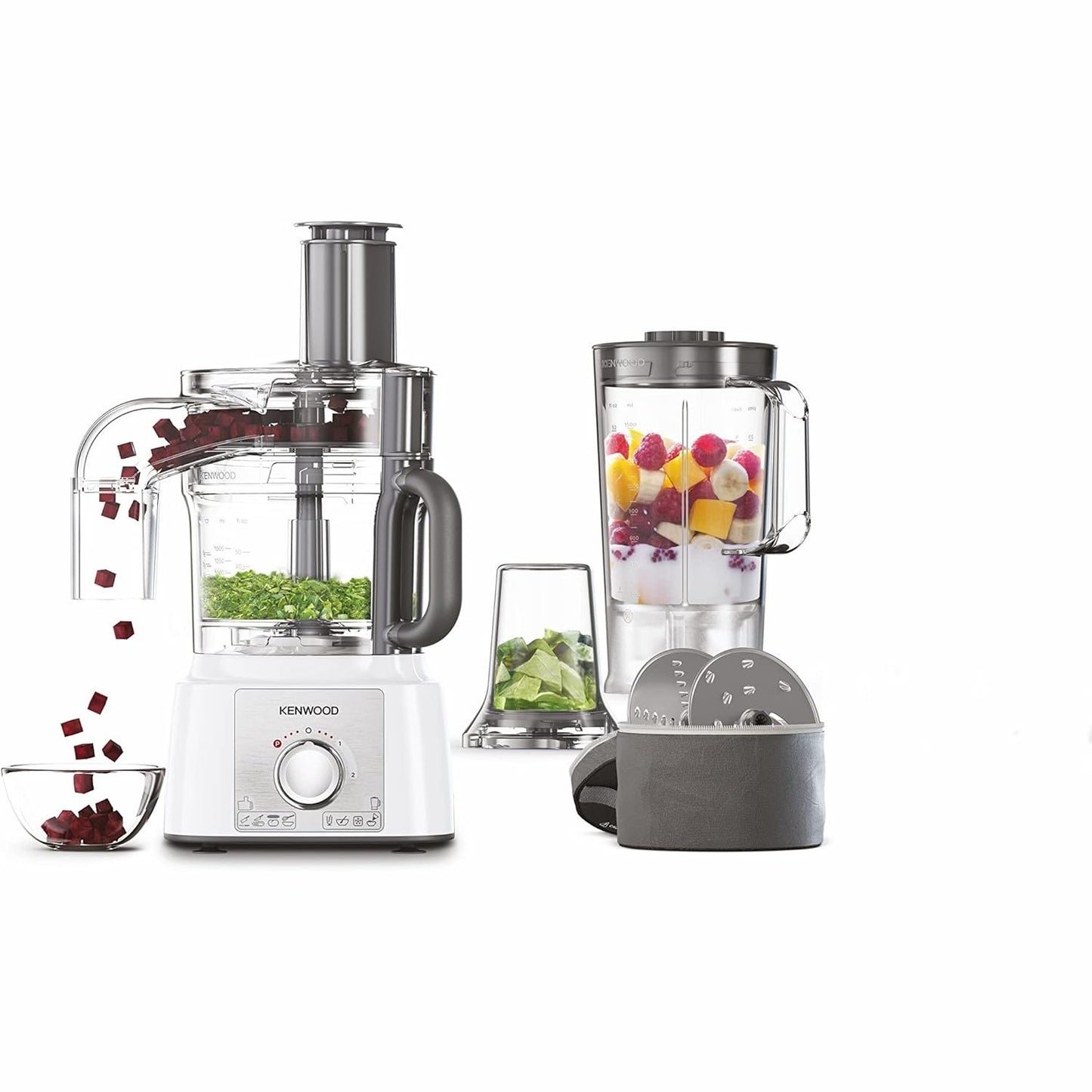 Kenwood FDP65.860WH food processor with 9 attachments. Expresss Serve and Dice, 1.5L Jug blender and mini chopper