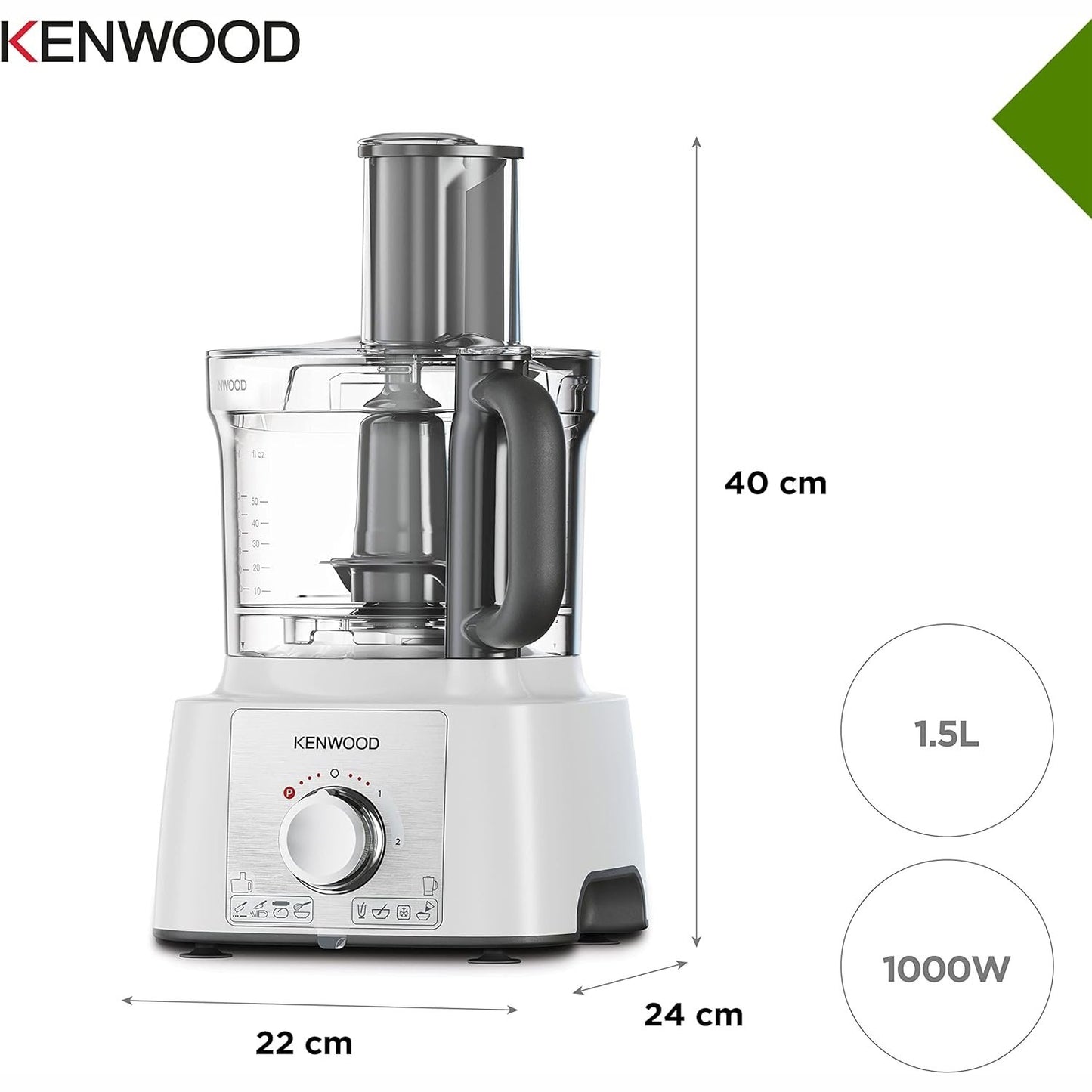 Kenwood FDP65.860WH food processor with 9 attachments. Expresss Serve and Dice, 1.5L Jug blender and mini chopper