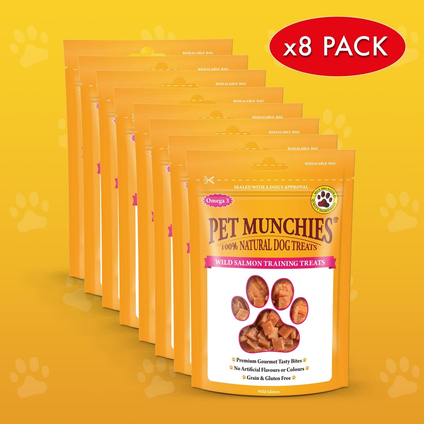 Pet Munchies Wild Salmon Dog Training Treats, Grain Free Tasty Bites with Natural Real Meat 50g (Pack of 8)