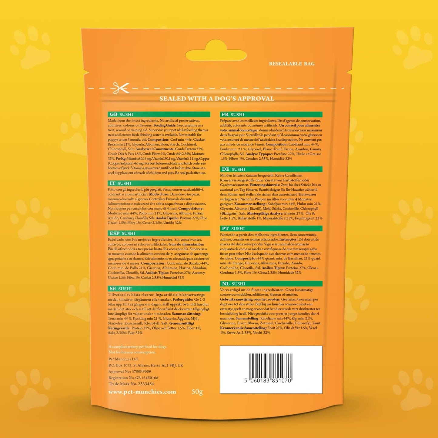 Pet Munchies Wild Salmon Dog Training Treats, Grain Free Tasty Bites with Natural Real Meat 50g (Pack of 8)