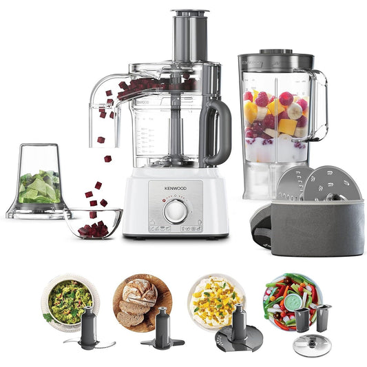 Kenwood FDP65.860WH food processor with 9 attachments. Expresss Serve and Dice, 1.5L Jug blender and mini chopper