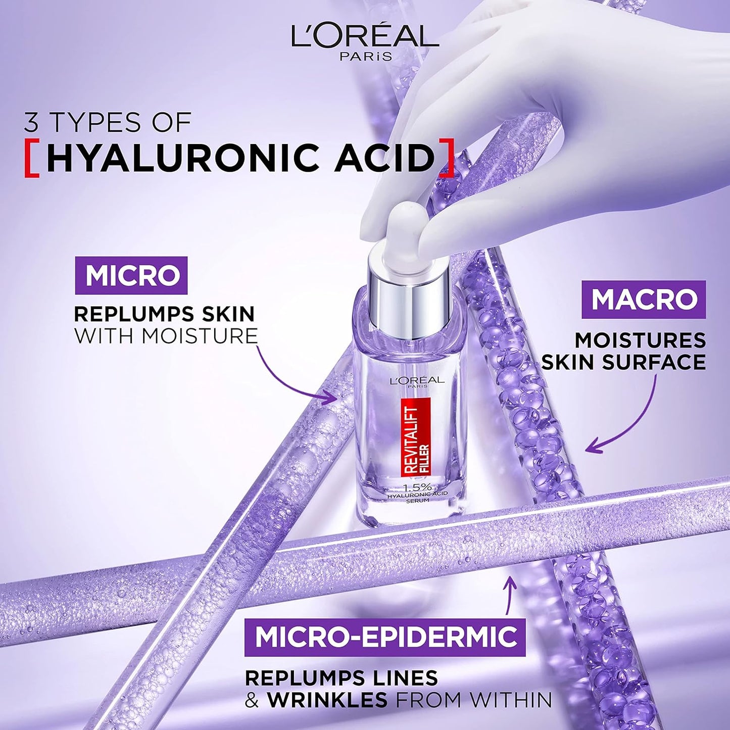 L'Oreal Paris Revitalift Filler [+Hyaluronic Acid] Serum, 1.5% Pure Concentrated Hyaluronic Acid Dropper Serum, 30ml
