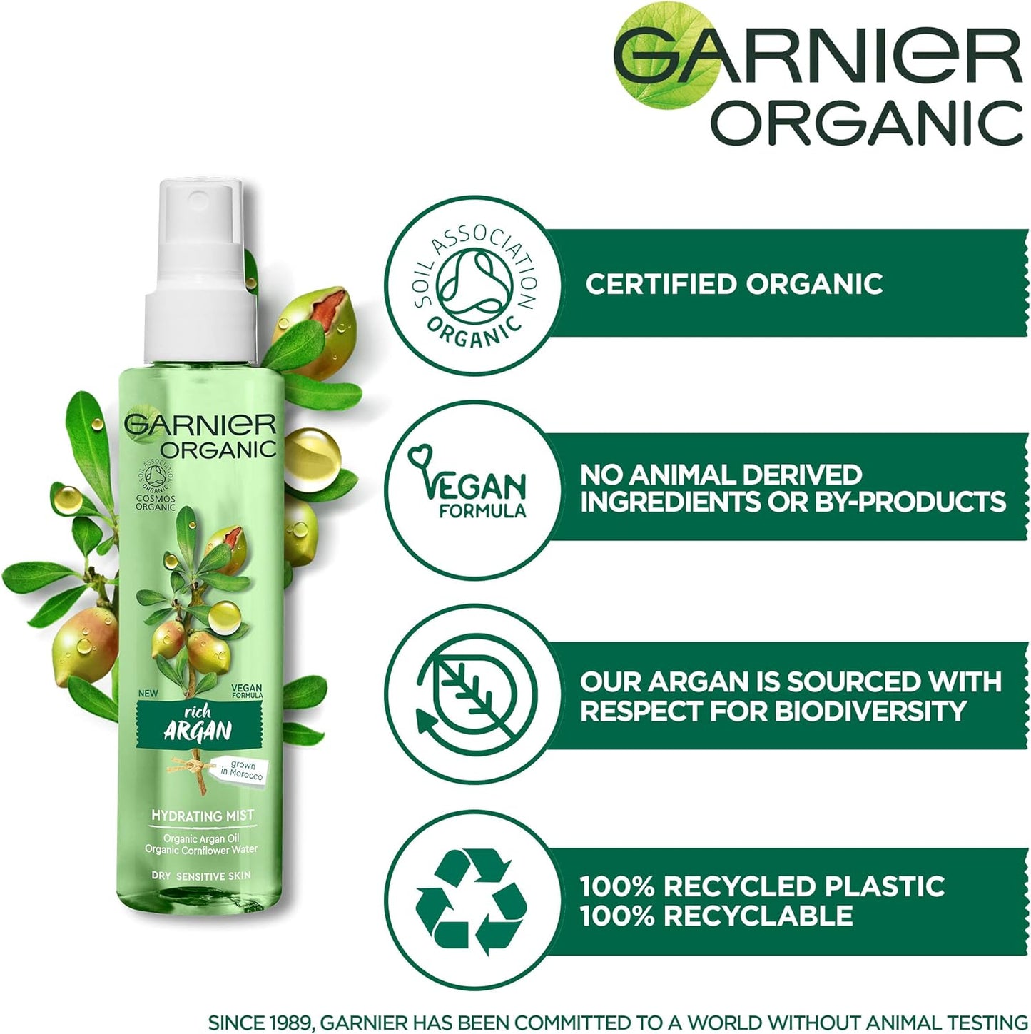 Garnier Organic Argan Hydrating Facial Spray Mist for Dry and Sensitive Skin, Hydrating and Refreshing Face Mist 150 ml