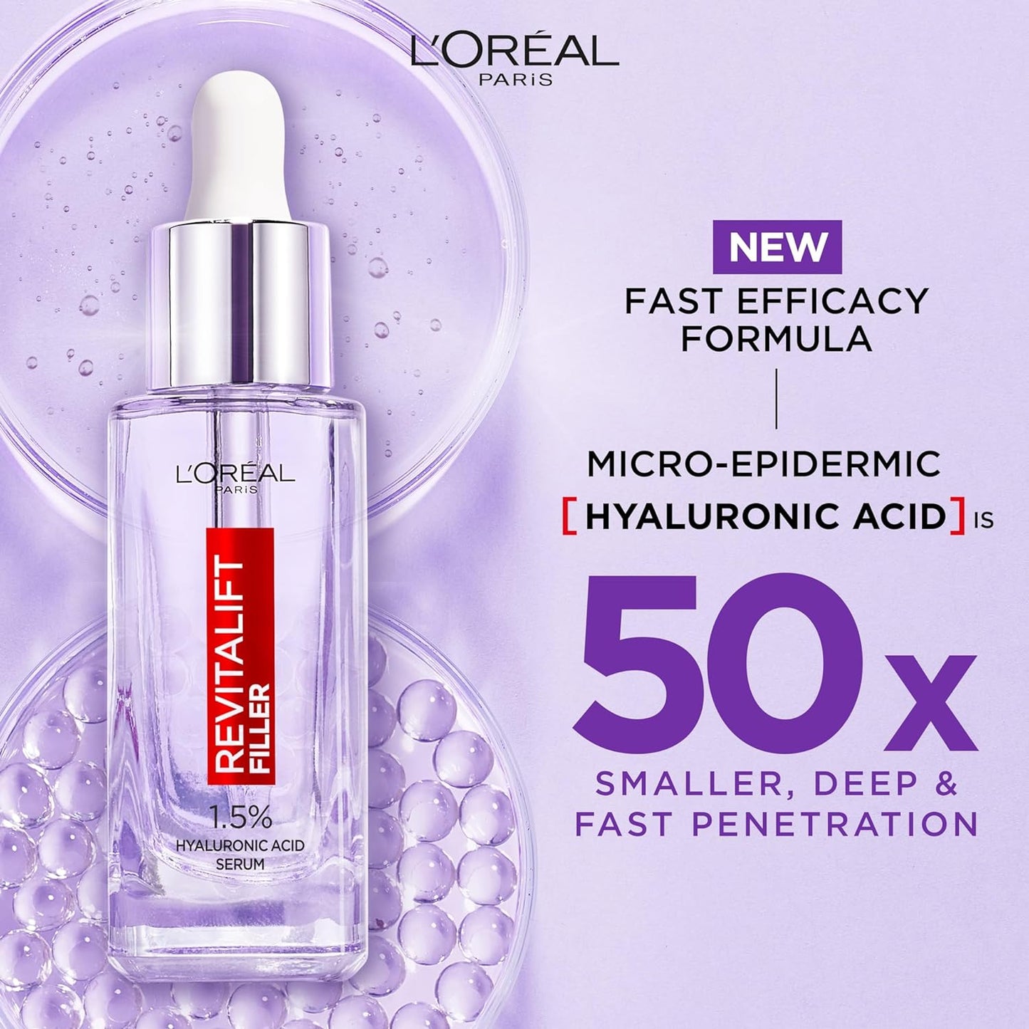 L'Oreal Paris Revitalift Filler [+Hyaluronic Acid] Serum, 1.5% Pure Concentrated Hyaluronic Acid Dropper Serum, 30ml