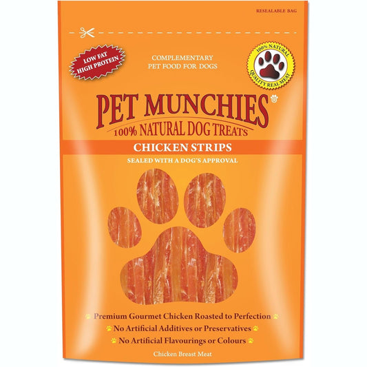 Pet Munchies Chicken Strips Dog Treats, Premium Dog Chews with Natural Real Meat, Low in Fat and High in Protein 90g (Pack of 8)