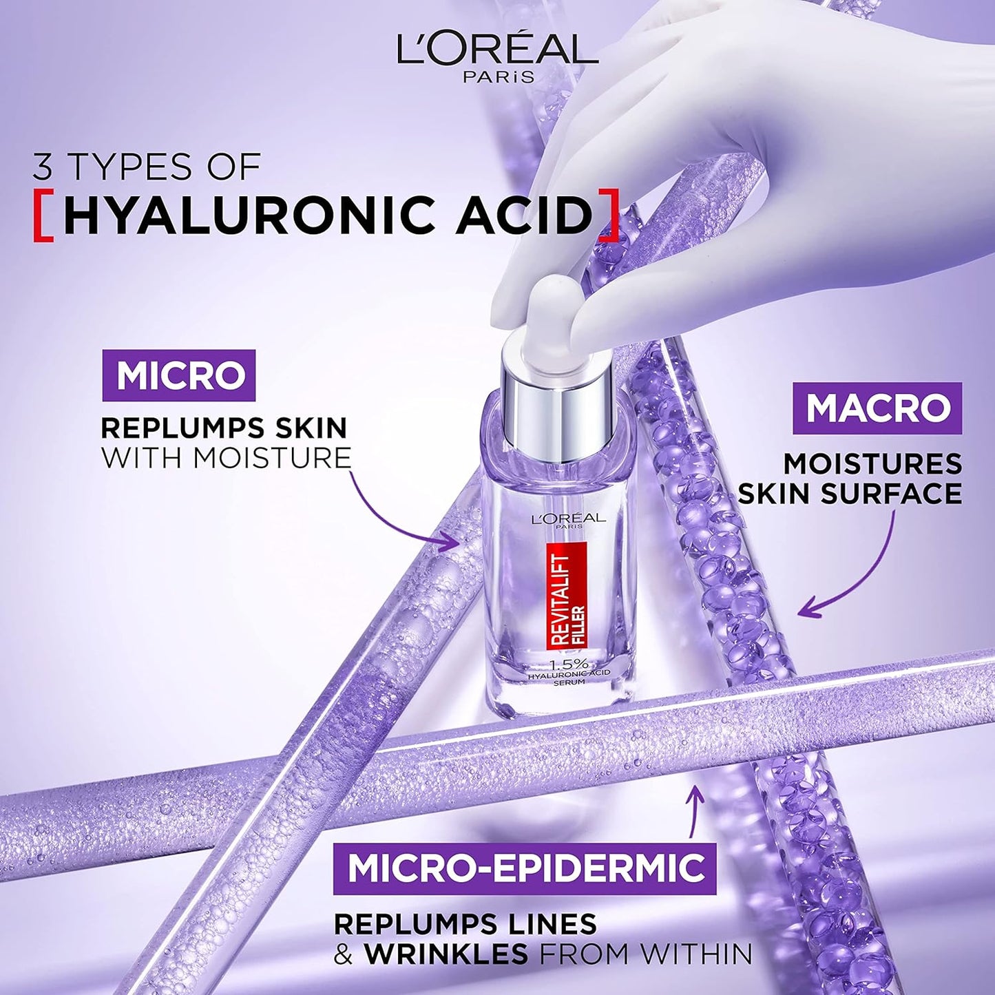 L'Oreal Paris Revitalift Filler [+Hyaluronic Acid] Serum, 1.5% Pure Concentrated Hyaluronic Acid Dropper Serum, 30ml